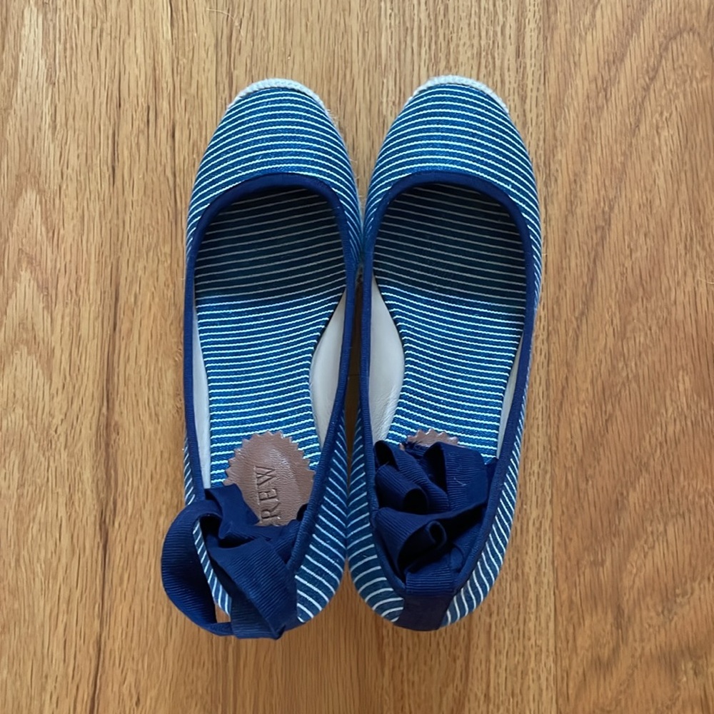 NIB J. Crew Seville Canvas Espadrille wedge ankle tie Blue & White stripes 7.5 - Picture 3 of 12
